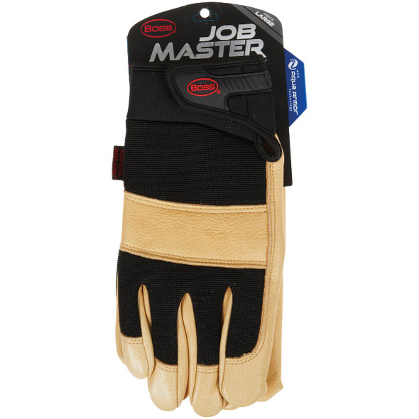 Boss Job Master Aqua Armor Men's Large Black & Tan Leather Work Glove B81051-L 715422