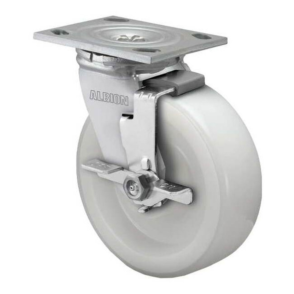 6" X 2" Non-Marking Nylon Swivel Caster, Face Brake, Loads Up To 900 lb