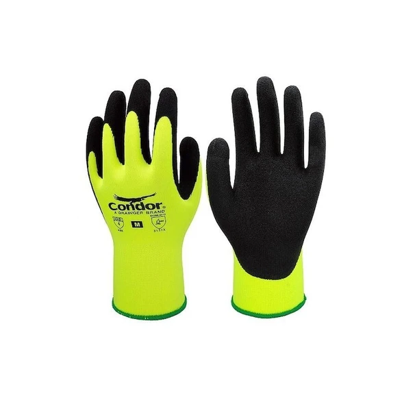 Coated General Purpose Gloves, Latex, Foam, Palm, 4 Abrasion Level, 1 PR