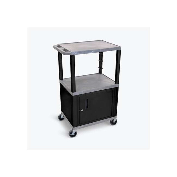 AV Cart - 42"H - Three Shelves with Cabinet, Drawer and Electric