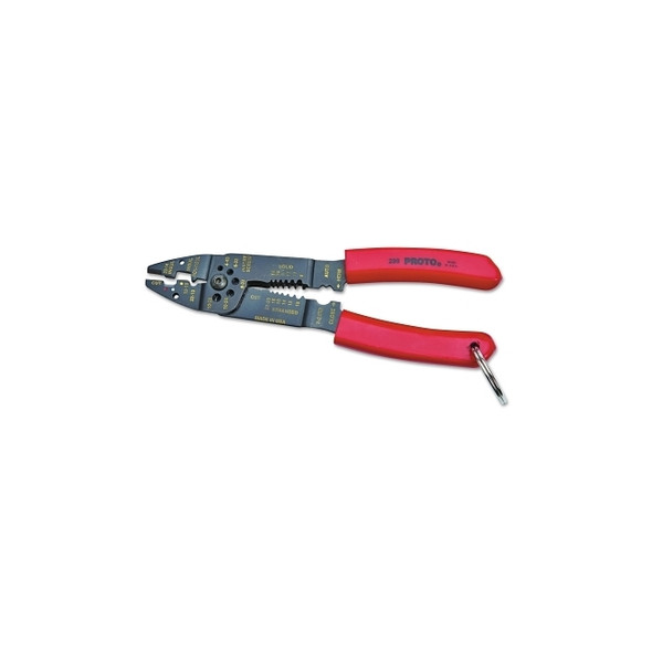 Tether-Ready Wire Stripper/Crimper Pliers, 8 1/2 in, 22-10AWG, Red