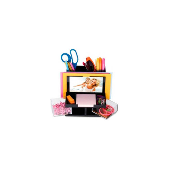 Officemate Desk Organizer with 9 Compartments & 3"" x 5"" Photo Frame Clear