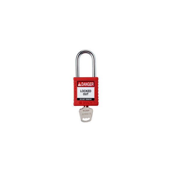 Brady Safety Lockout Padlock Keyed Different 1-1/2"" Plastic/Steel Red