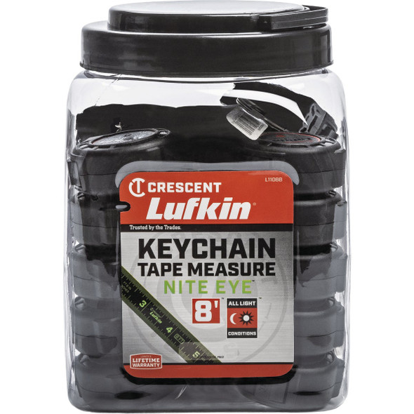 Crescent Lufkin Shockforce Nite Eye 8 Ft. Keychain Tape Measure L1108B 332252