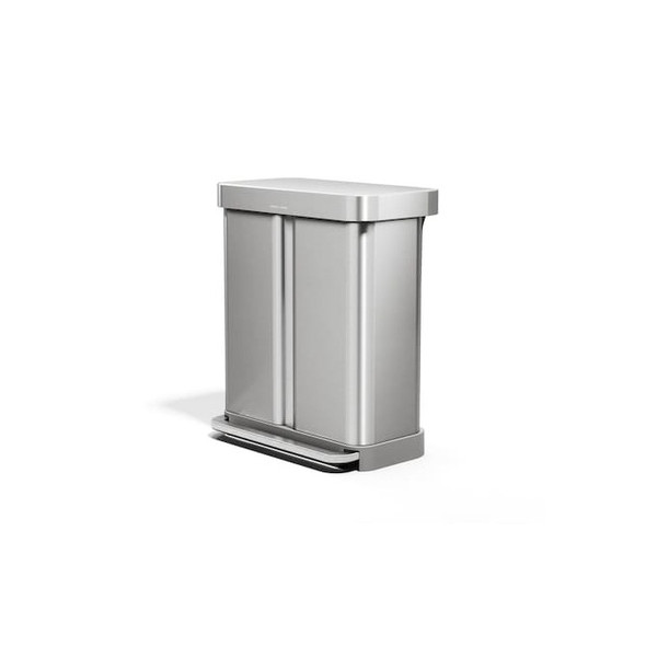 15 gal Rectangular Step-On Trash Container, Silver, 1 Openings