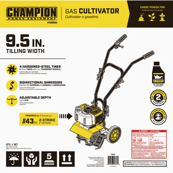 Champion 9.5 In. 43cc 2-Stroke Portable Gas Garden Tiller Cultivator 100882 714157
