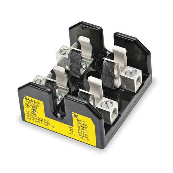 Open Fuse Block, 0 to 30A Amp Range, 600V AC/DC Volt Rating, 2 Poles, Box Lug