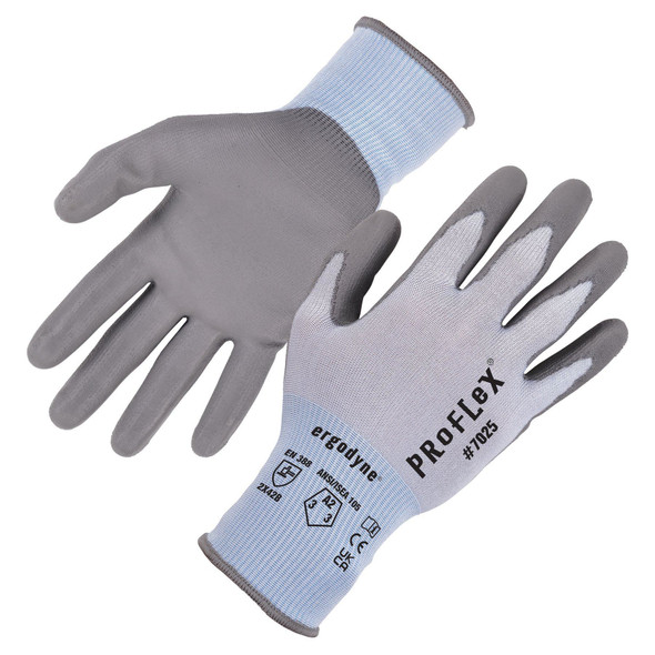 Ergodyne ANSI A2 PU Coated CR Gloves, Blue, Size L, PR 7025