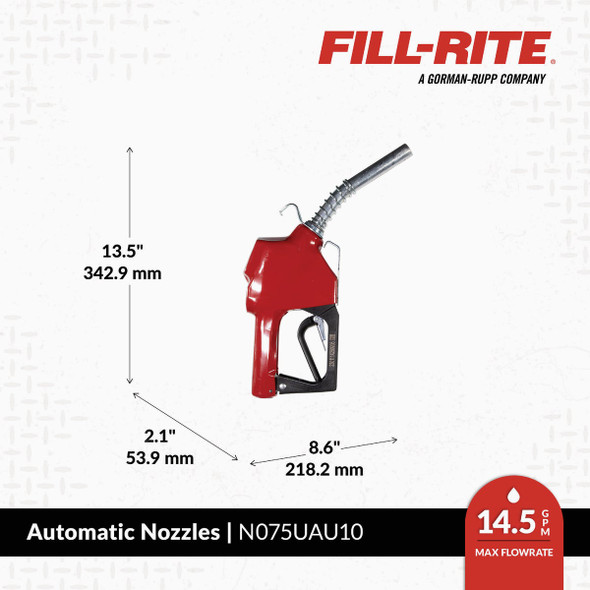 Fill-Rite 3-4 In. Red Automatic Gasoline Spout Nozzle N075UAU10 573011