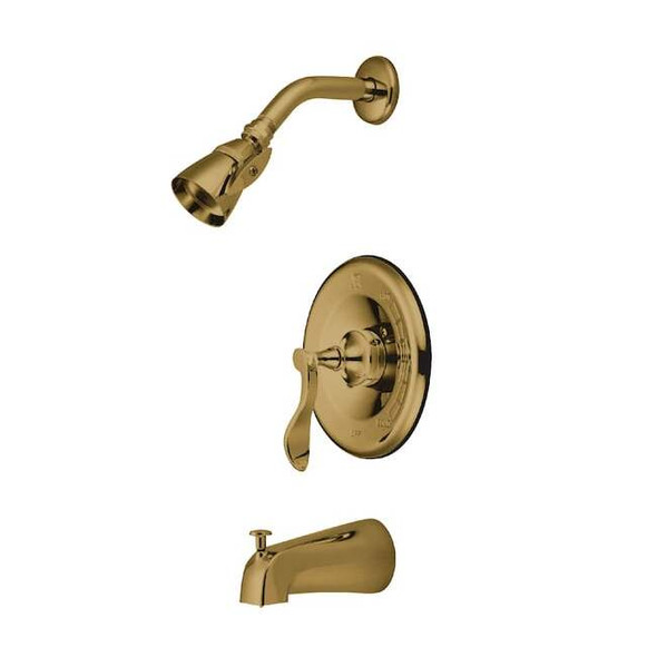Tub and Shower Faucet, Standard, 3, Wall Mount, Polished Brass