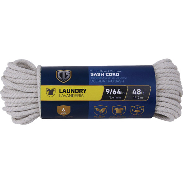 TruGuard 9/64 In. x 48 Ft. Natural Solid Braid Cotton Sash Cord 643981