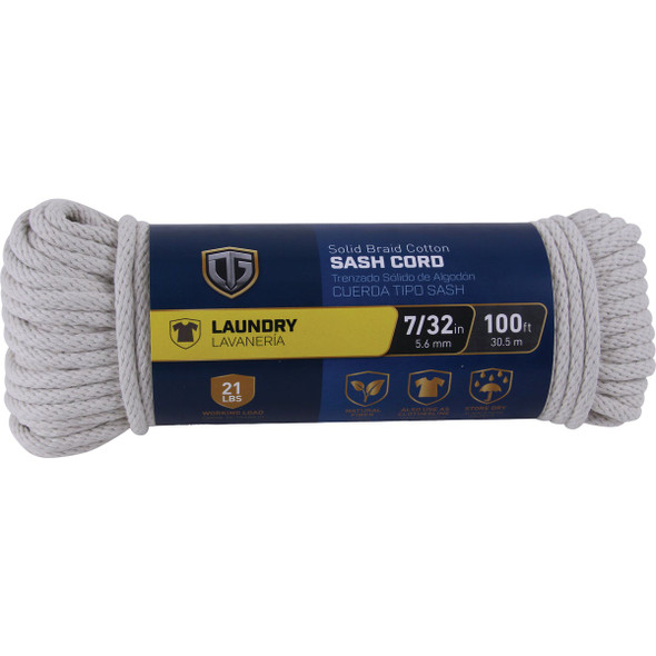 TruGuard 7/32 In. x 100 Ft. Natural Solid Braid Cotton Sash Cord 642021
