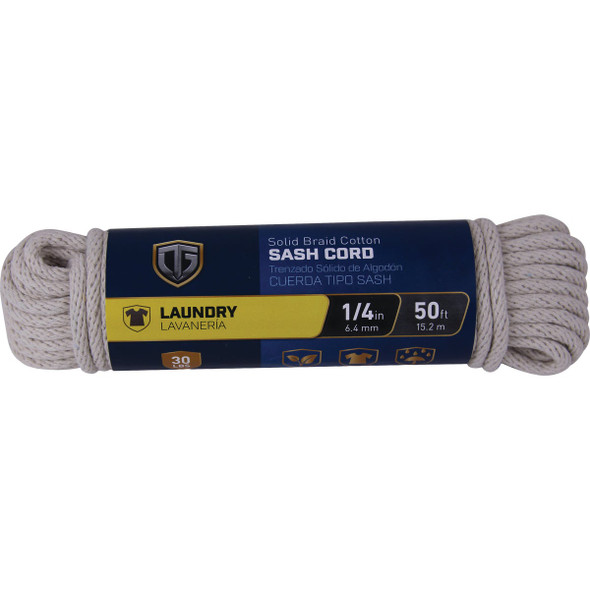 TruGuard 1/4 In. x 50 Ft. Natural Solid Braid Cotton Sash Cord 642031