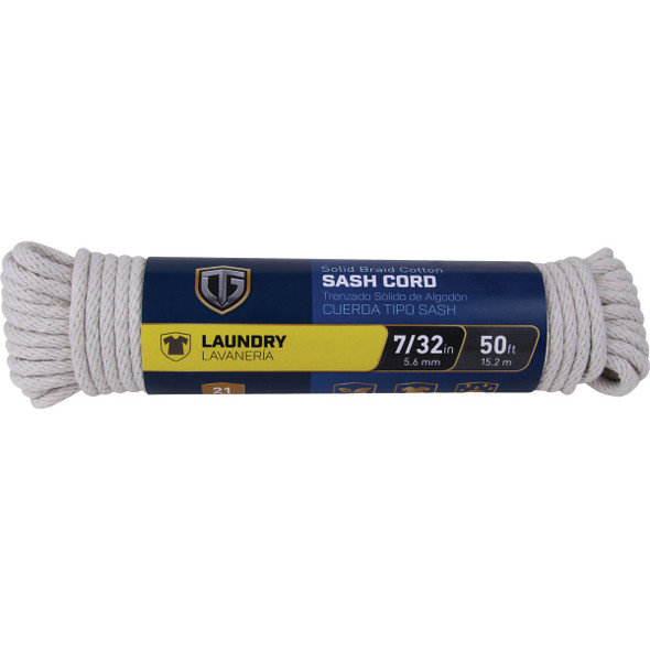 TruGuard 7/32 In. x 50 Ft. Natural Solid Braid Cotton Sash Cord 642011