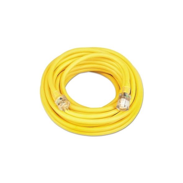 Vinyl Extension Cord, 100 ft, 1 Outlet, Yellow