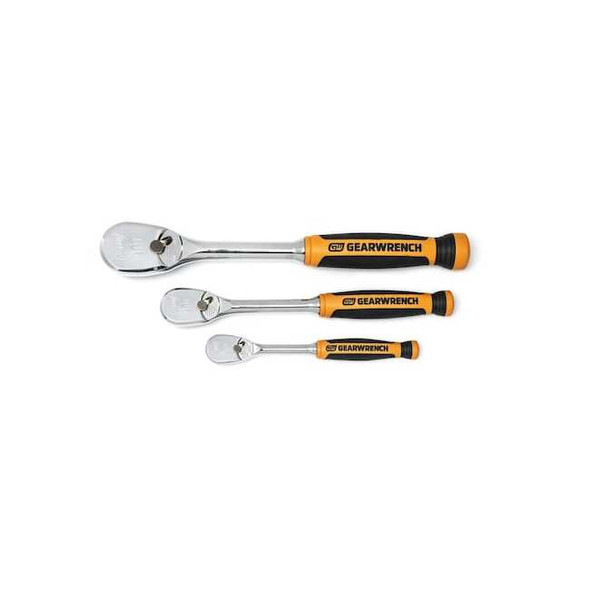 3 Piece 1/4", 3/8" & 1/2" Drive 90-Tooth Dual Material Teardrop Ratchet Set