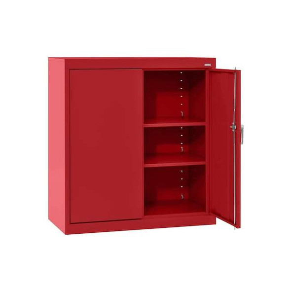 Medium Duty Welded Steel Counter-Height Storage Cabinet, 36x18x36, Red