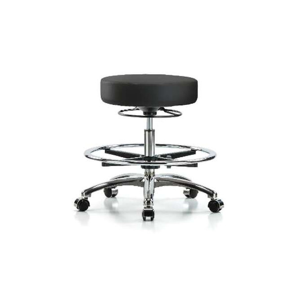 Bench Stool, Med, Vinyl, Chrm, CF, Cstrs, BLK