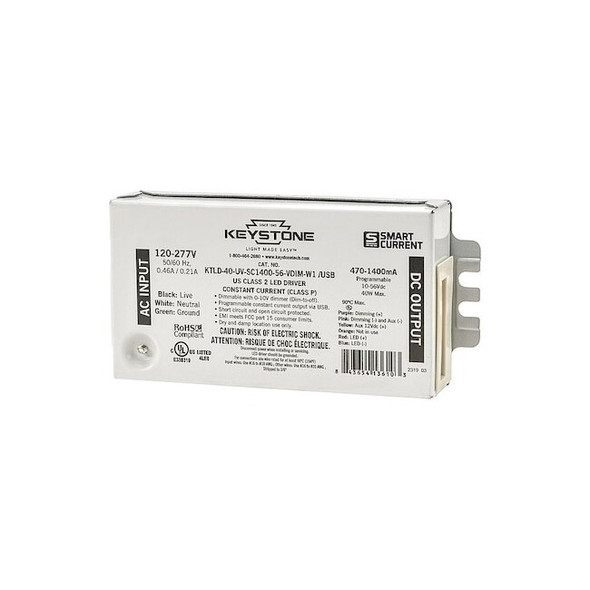 Keystone LED Driver, 0-10V, 5 in - L, 1PK KTLD-40-UV-SC1400-56-VDIM-W1 /USB
