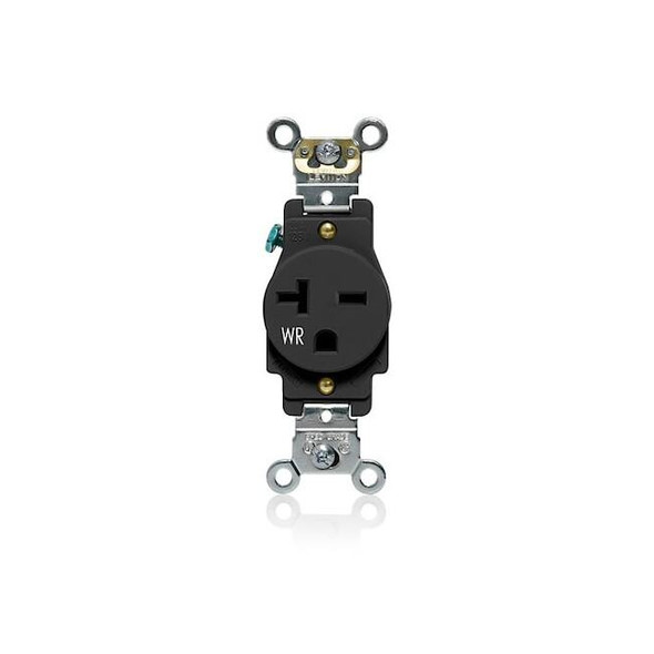 Leviton Single Receptacle,20A,Black,250V W5461-E
