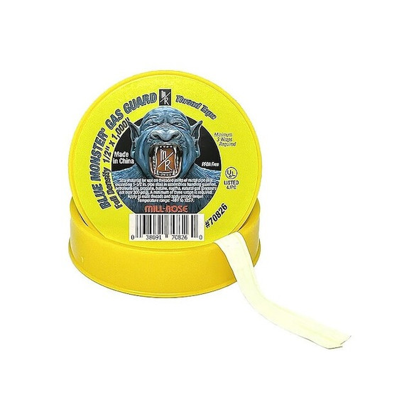 Blue Monster Thread Sealant Tape,1/2in,Yellow,1000 in 70826