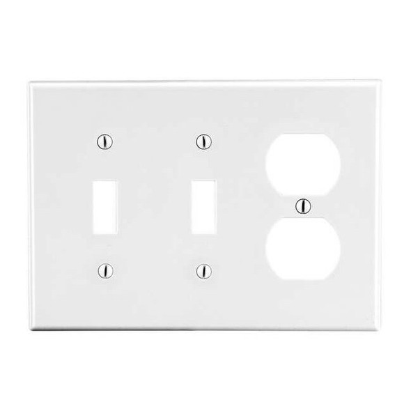 Duplex Receptacle Wall Plate, Number of Gangs: 3 Plastic, Satin Finish, White