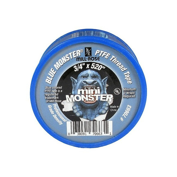 PTFE Thread Sealant Tape, 3/4 in W x 43 ft L, Blue, 0.0035 in Thick