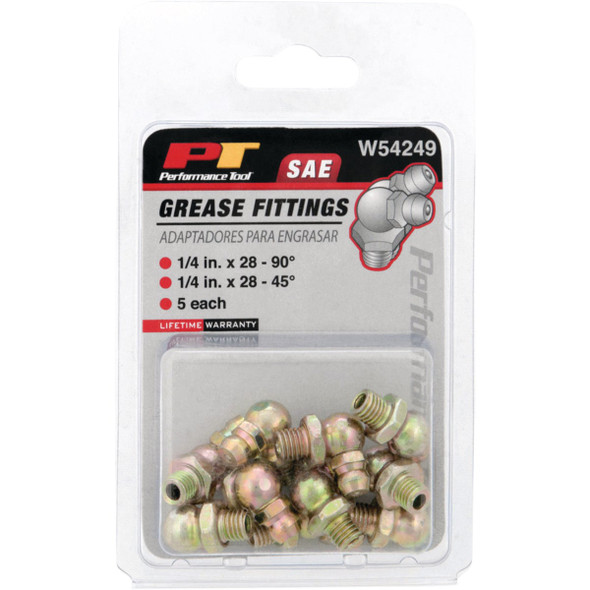 Performance Tool 10-Pack 1-4-28 45- and 90-Degree Grease Fittings W54249 586508