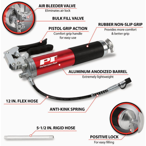 Performance Tool Aluminum Pistol Grip Grease Gun W54291 597226
