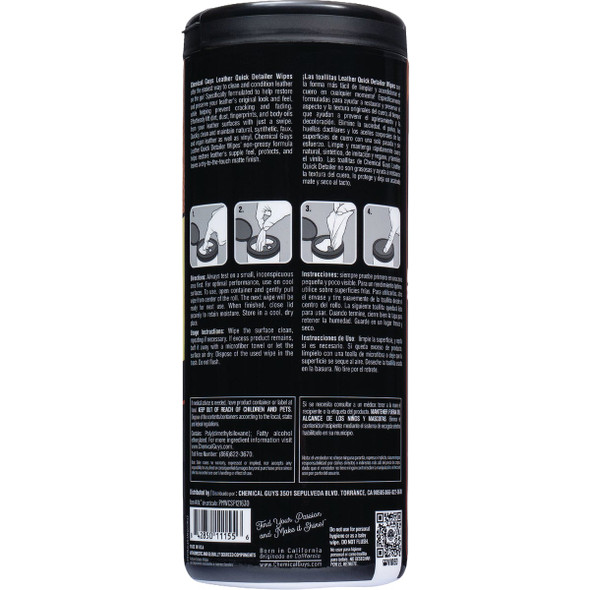 Chemical Guys Leather Quick Detailer Wipes (30-Count) PMWCSPI21630 588689