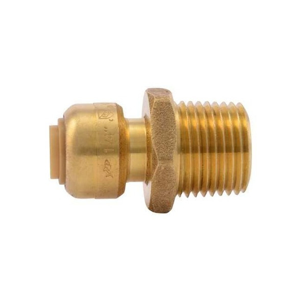 Sharkbite Push-Fit Adapter Fitting, 1/4 in Tube Size, Brass, Brass U110LFA