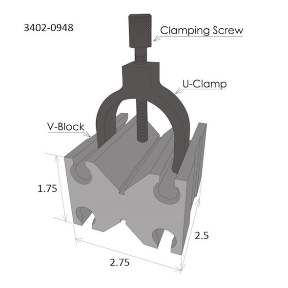 Hhip 2-3-4 X 2-1-2 X 1-3-4 Toolmaker's V-Blocks With Clamp In Slot 3402-0968