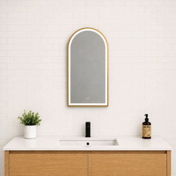 Dweller Arc 20 In. x 30 In. Wireless Rechargeable Battery LED Mirror, Gold BMR-ARC2030-66 296493