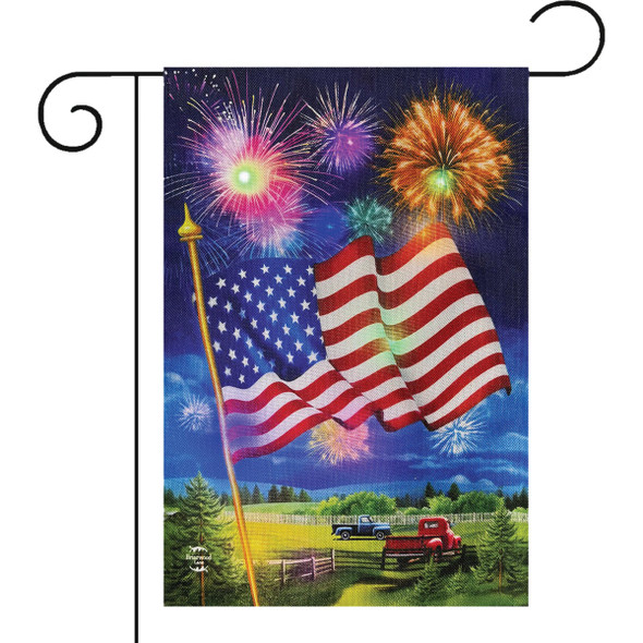 Briarwood Lane American Flag Firework LED Burlap Garden Flag GL02465