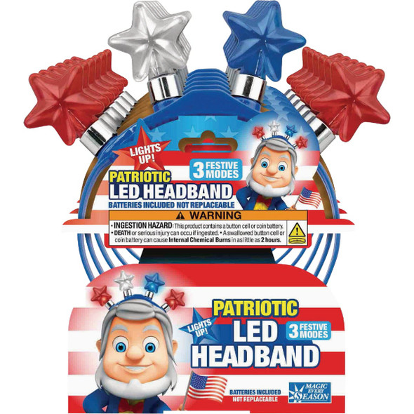 Magic Seasons Patriotic 4 LED Star Headband with 3 Flashing Modes Pack of 12