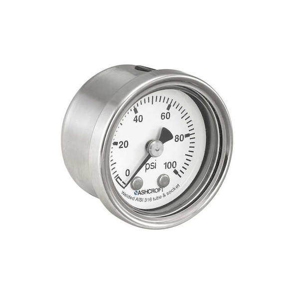 Pressure Gauge, 0 to 30 psi, 1 1/2 in Dial, 1/8 in NPT, Center Back Location