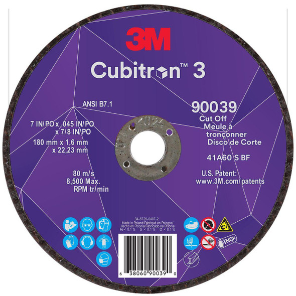 7100313189 Cubitron™ 3 Cut-Off Wheel, 7 Inch Dia, 0.09 Inch, 60+ Grit