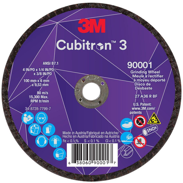 7100303965 Cubitron™ 3 Depressed Center Grinding Wheel, 4 Inch Dia, 1/4 Inch