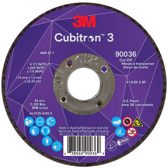 7100304006 Cubitron™ 3 Cut-Off Wheel, 4 1/2 Inch Dia, 0.045 Inch, 36+ Grit