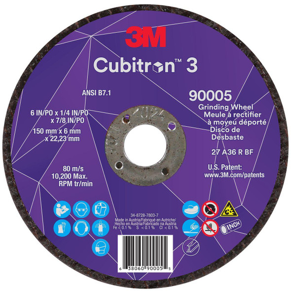 7100313193 Cubitron™ 3 Depressed Center Grinding Wheel, 6 Inch Dia, 1/4 Inch