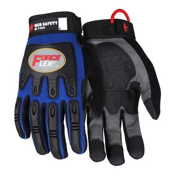 B100L MCR Safety ForceFlex Mechanics Gloves, Large, Synthetic, Black/Blue