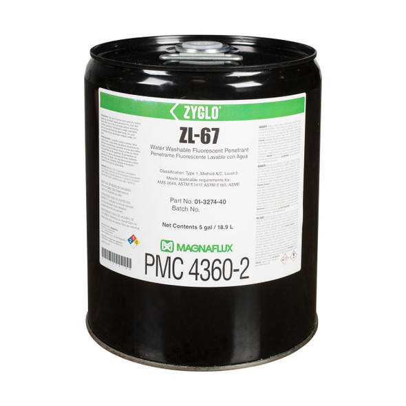 01-3274-40 Magnaflux Water Washable Fluorescent Penetrant, ZL-67, Level 3, 5 gal