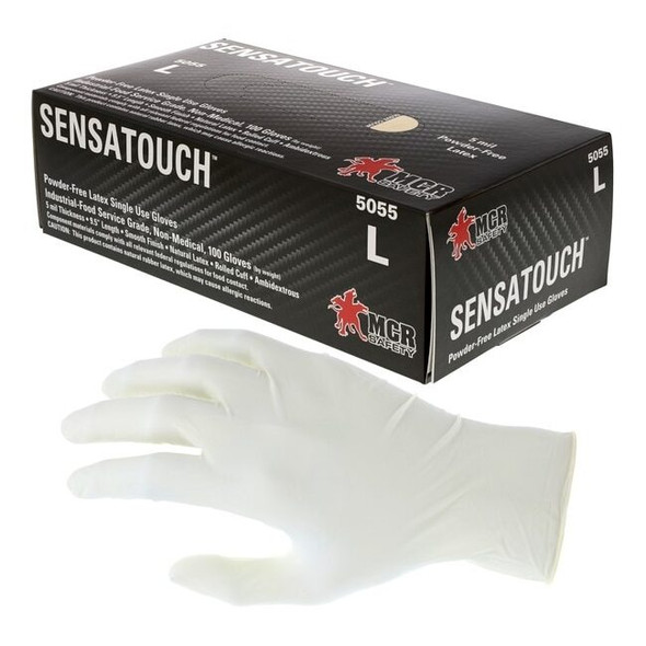 5055L MCR Safety SensaGuard Disposable Gloves, Large, Latex, 5 Mil THK