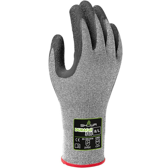 346L-08 Showa, Cut Resistant Glove, Large, A3 Cut, Black, 10.5 L