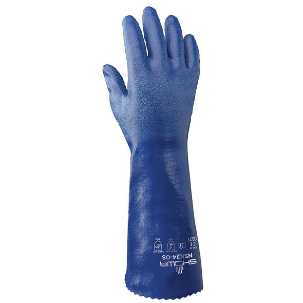 Chemical Resistance Glove, Size: Large; Material: Nitrile; Length: 13.75; Color: Royal Blue; Grip: Rough