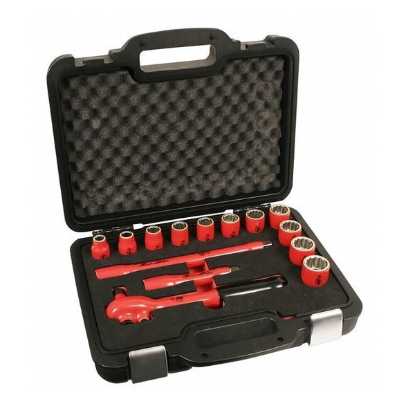 Wiha 1/2" Drive Socket Set Metric 14 Pieces 8 mm to 24 mm , Chrome 31694