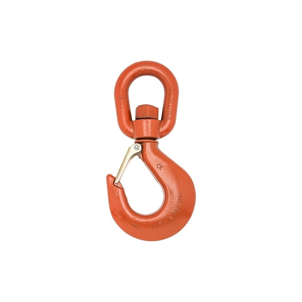 No. 7 Alloy Latched Swivel Hoist Hooks, Bail Size 1 3/32 in, Painted Orange