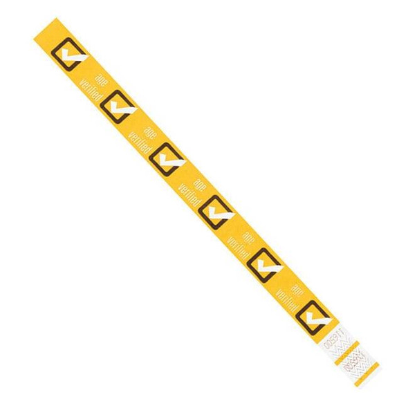 Tyvek Wristbands, 3/4" x 10", Yellow "Age Verified", PK500 WR102YE