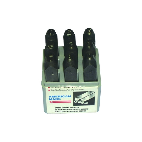 Low Stress Full Character Steel Hand Stamp Sets, 1/4 in, 0 thru 8