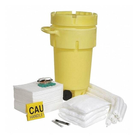 Spill Kit, 43 gal Volume Absorbed per Kit, 50 gal Capacity, Drum, Yellow, 162